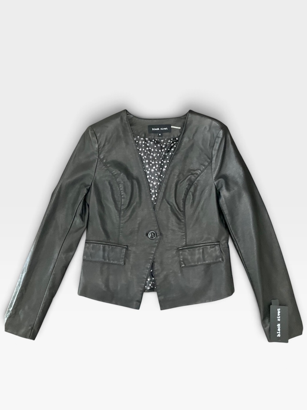 Black Rivet Women’s Faux Leather Blazer Jacket Black Size Medium NWT